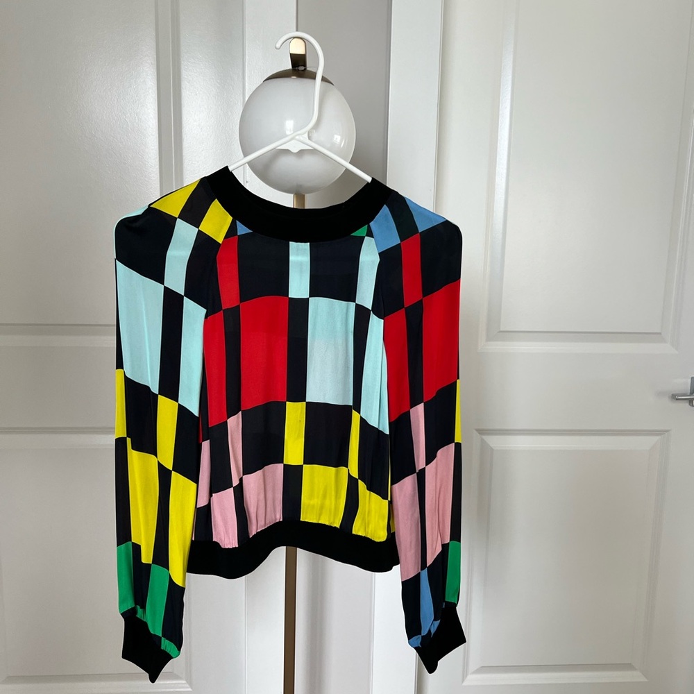 Alice + Olivia Red and Blue Crew Neck Sweater